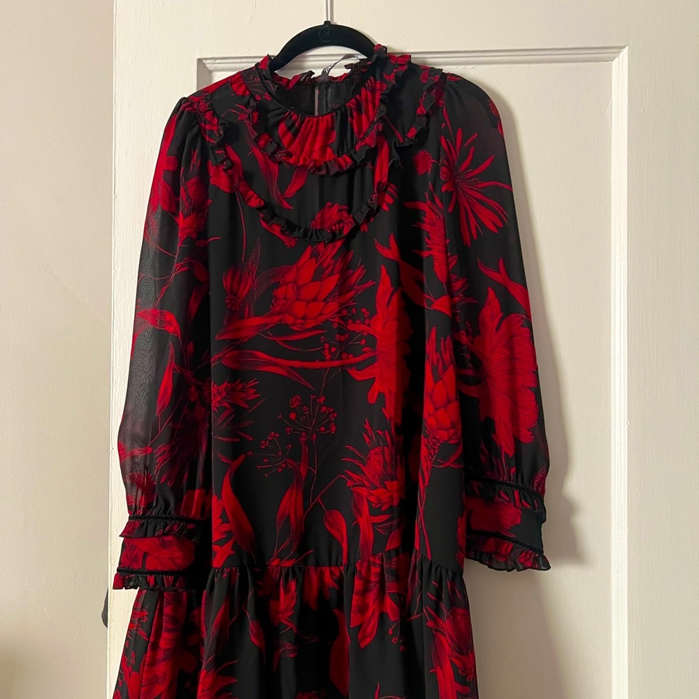 Zara black and red floral mini dress, size xs